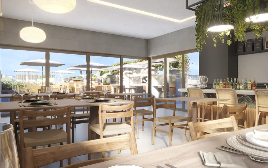 Área café da manhã no rooftop Amante del Mare