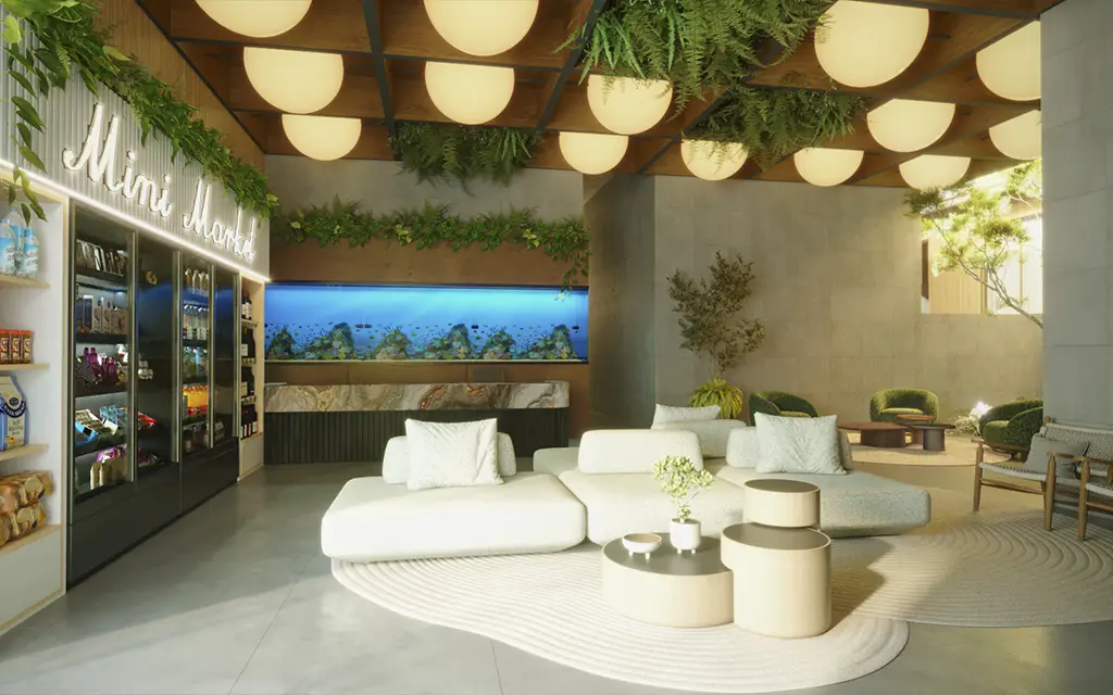 Hall com lindo áquario e pé direito de 4,30m Amante del Mare
