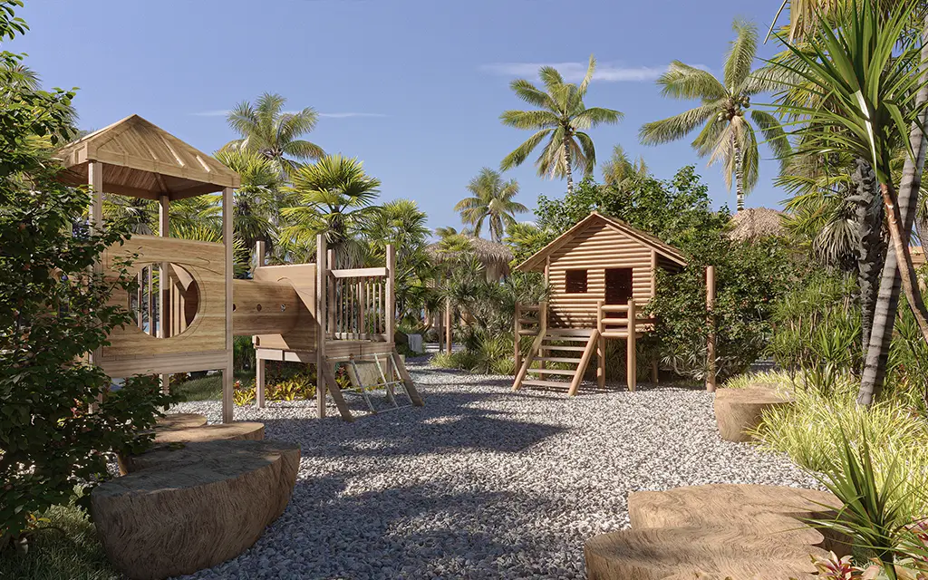 Playground e casa da árvore na floresta tropical Amante del Mare